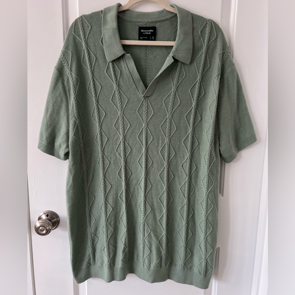 Abercrombie & Fitch Men’s Green Knit V-Neck Polo Size XL
